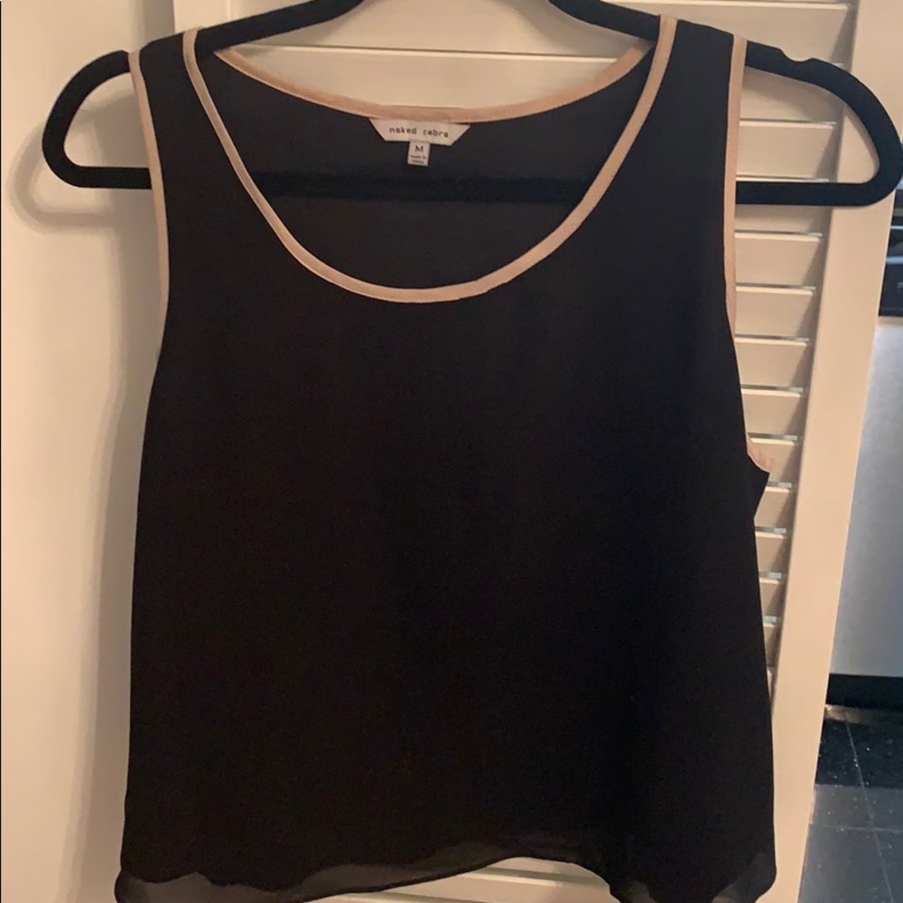 Black silk like blouse with tan outline